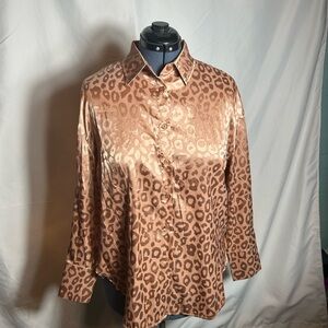 Chic Satin Leopard Print Button Down Shirt